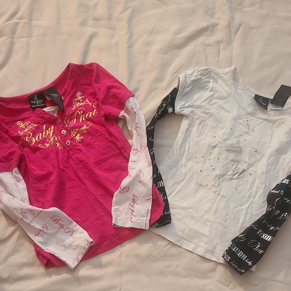 Baby Phat Pink and White Long Sleeve Tees